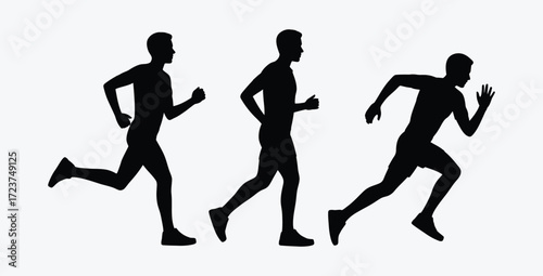 Running man silhouette set vector illustration marathon runner active lifestyle