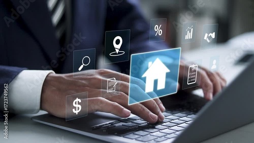 Real estate concept. property value, interest rate, Investment planning and business real estate. Analyze mortgage loan home and insurance real property mortgage.