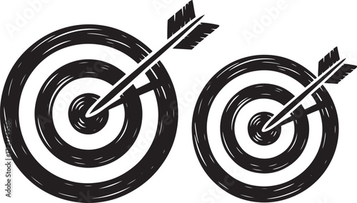 Two dartboards with arrows hitting the bullseye on a white background darts target