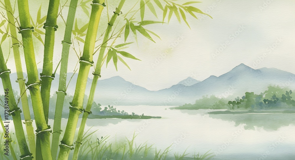 Obraz premium Bamboo landscape painting