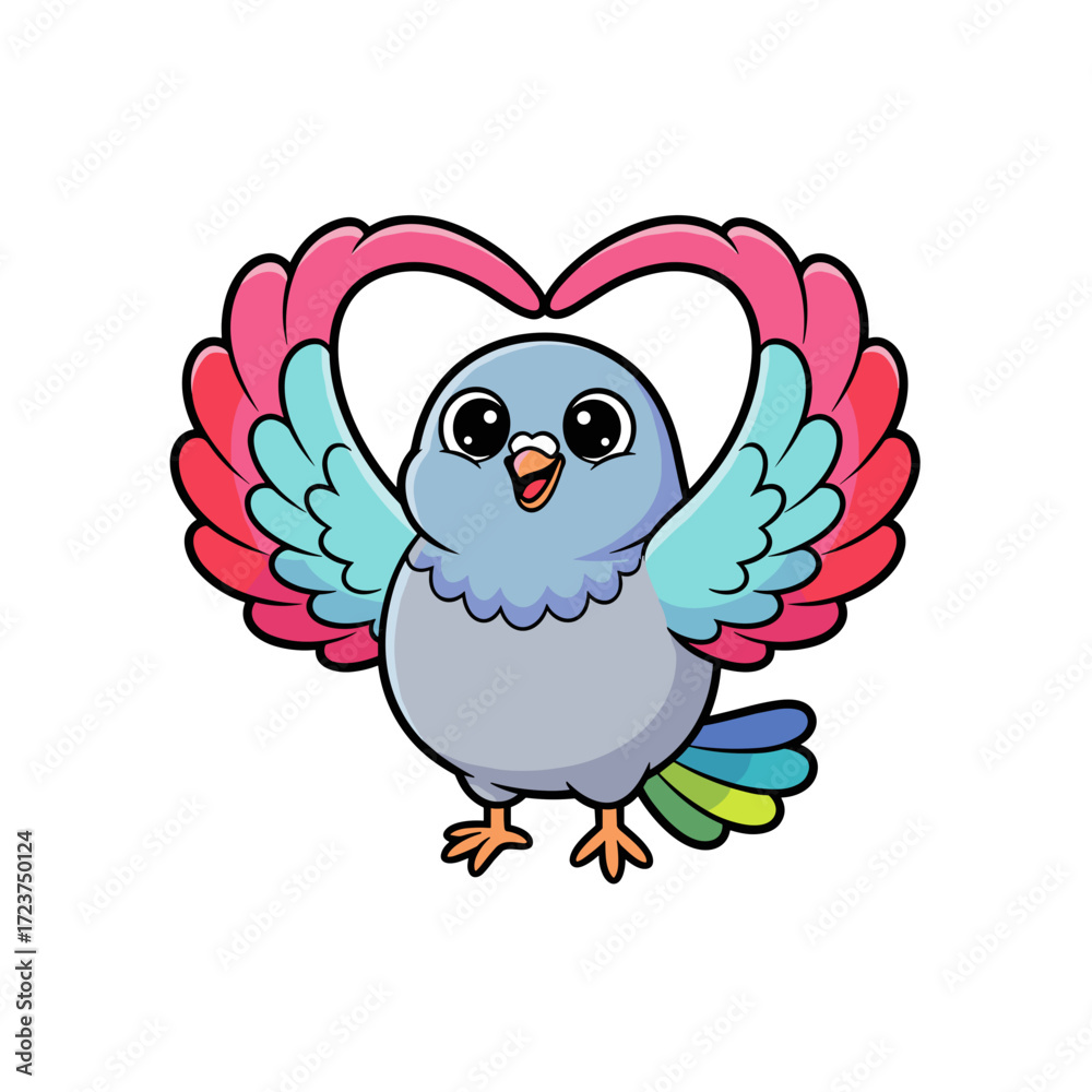 Fototapeta premium A cute cartoon bird with heart-shaped wings