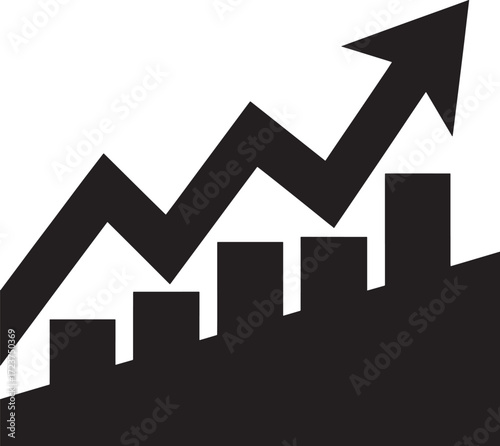 Upward trending bar graph with arrow icon chart bar chart