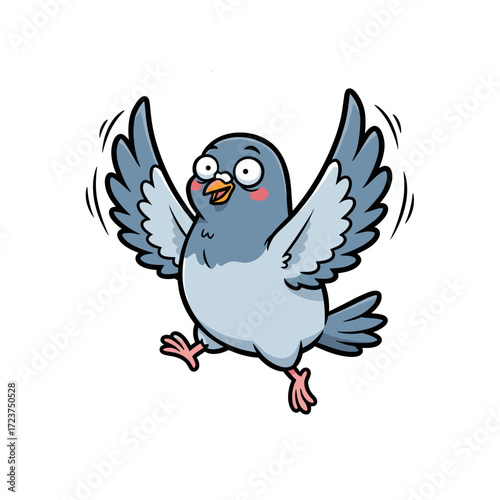 Cartoon pigeon flapping wings with a cheerful expression  