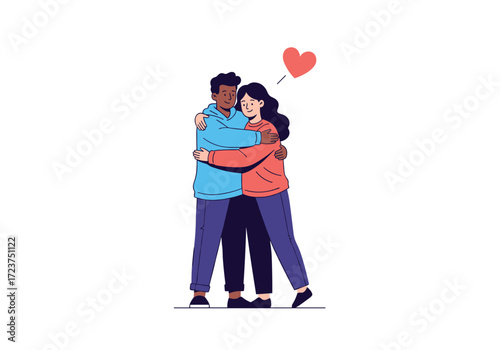 A couple of different races embracing with love above them.