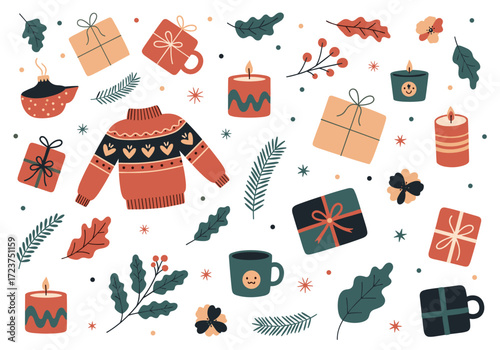 Cozy winter holiday and christmas elements for design and decoration.