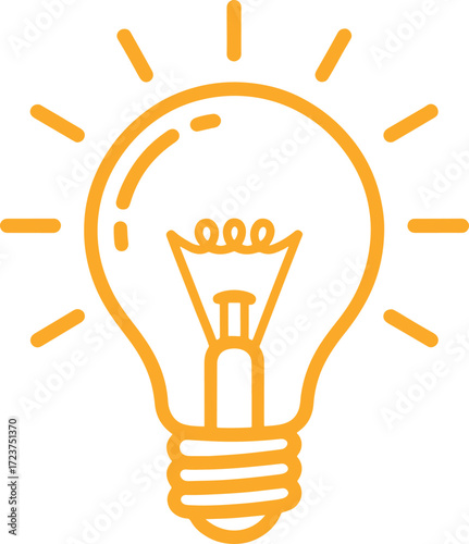 Yellow light bulb with radiating lines icon on white background idea innovation