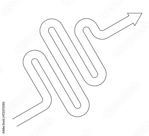 editable line art of an arrow that curves and turns