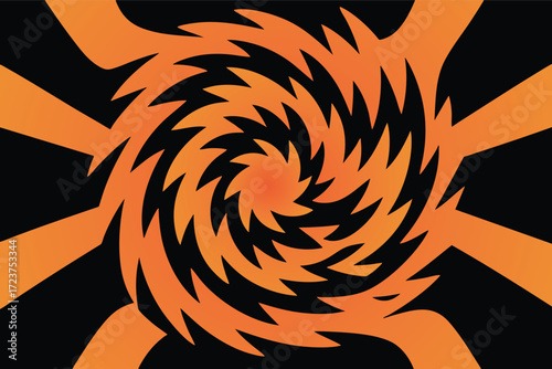 Abstract Modern Energy Twirl on Black Background,Orange Swirling Energy Burst on Black,Modern Graphic of a Fiery Swirl
