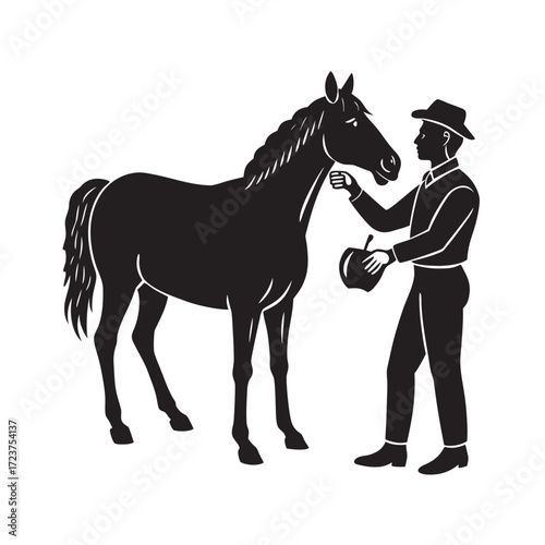 Man Feeding Horse With Hand Silhouette Illustration