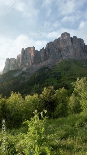 National park Bolshoy Tkhach in Adygea in summer. Caucasus Mountains, vertical screen