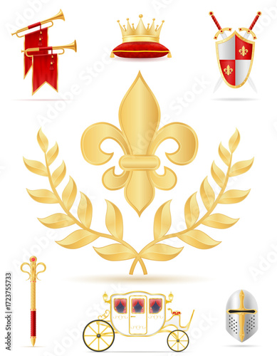king royal golden attributes of medieval cartoon stock vector illustration isolated on white background