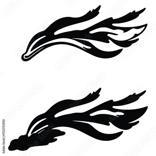 Black and white seaweed shapes aquatic plants graphic design element