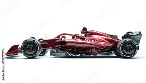 Red Formula One race car profile view