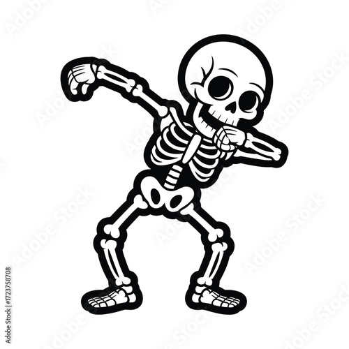 Cartoon skeleton dancing dab pose vector illustration on transparent background for humor and design