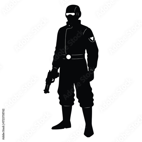 Futuristic Warrior Silhouette with Weapon Ready for Action Concept Art