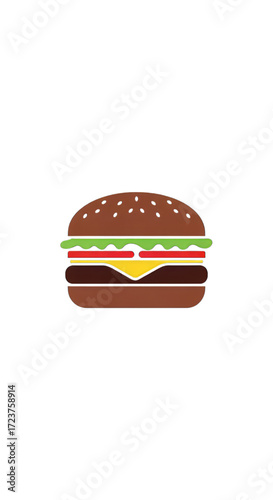 Juicy hamburger illustration with fresh ingredients on a clean white background