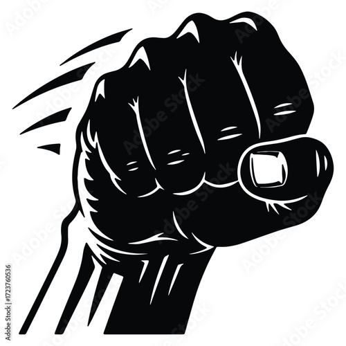 Powerful clenched fist symbol of resistance and determination in black and white