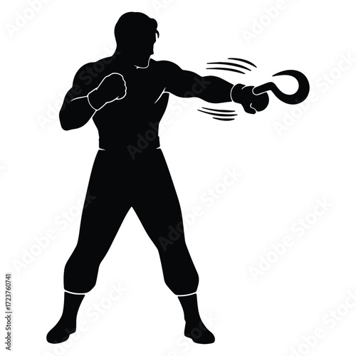 Powerful Silhouette of a Boxer with a Hook Punch Ready to Strike