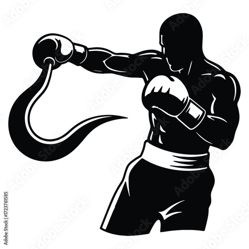 Silhouette of a Boxer Delivering a Hook Punch with Power and Style
