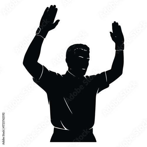 Silhouette of a Referee with Hands Raised Vector Illustration Concept