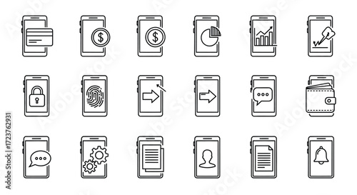 Canvastavla Collection of hand-drawn mobile phone interface icons representing various digit