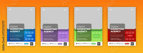 Digital Marketing Agency Flyer with Cityscape design template Sale