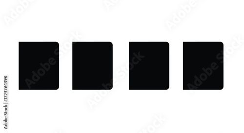 Four solid black squares aligned horizontally against a white backdrop simple geometric shapes vector