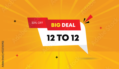 12 to 12 big deal editable web banner template design vector art illustration 30 percent off white red yellow orange sun shine abstract background gradient shapes promotion sale marketing online