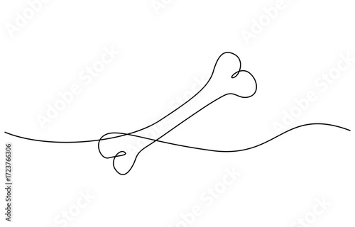Continuous one line drawing of Bone vector illustration. Editable outline
