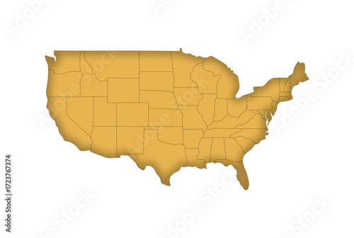 Stylized continental United States map with state outlines and a warm golden hue on a transparent