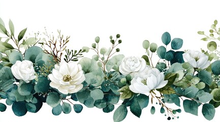 Delicate white blossoms and eucalyptus foliage