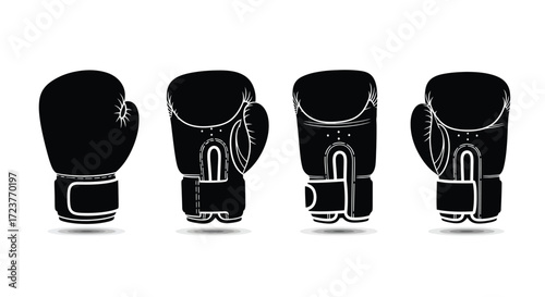 Four black boxing gloves displayed in a row offering versatile sport and fitness visuals vector