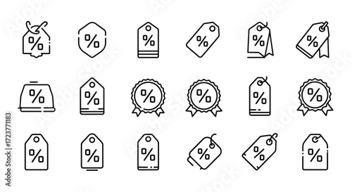 Hand drawn percentage discount sale tags set for retail promotions and e-commerce offers vector