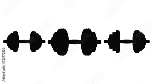Set of silhouetted dumbbells in varying sizes for fitness and weightlifting workouts vector