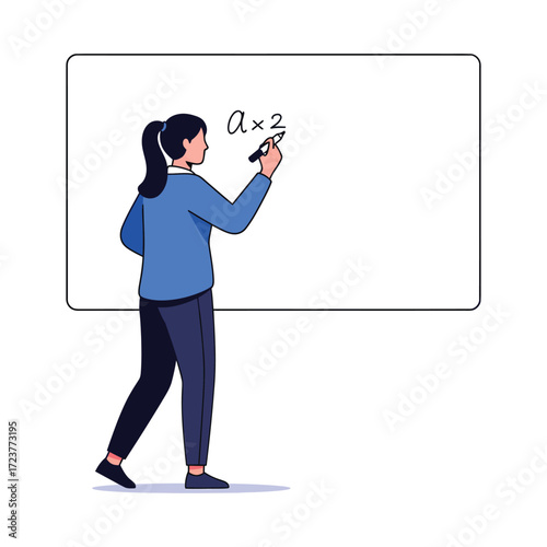 Flat Illustration Young Woman Writing Mathematical Formula on Whiteboard Teaching