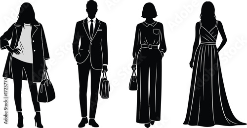 Fashion Silhouettes of Dressed Individuals