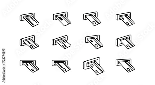 Atm card insertion sequence diverse angles seamless transaction flow motion study vector