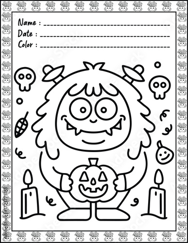Doodle monsters seamless pattern Bold & Easy Coloring Page with Cute Animals for Adults and Kid. High resolution (300 DPI), Ready to print on standard 8.5x11-(A4) inch paper With (No Bleed)