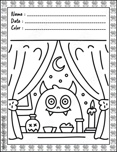 Doodle monsters seamless pattern Bold & Easy Coloring Page with Cute Animals for Adults and Kid. High resolution (300 DPI), Ready to print on standard 8.5x11-(A4) inch paper With (No Bleed)