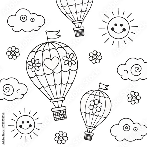 An illuminated hot air balloon flies high above the clouds like a giant bulb