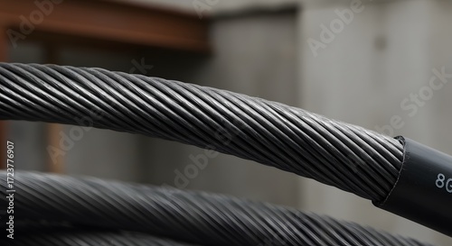 Closeup twisted aluminum electrical wire