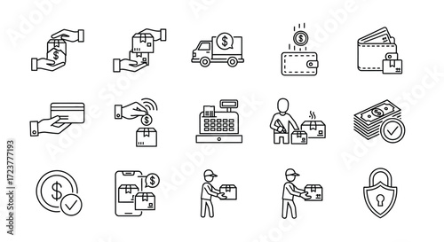 Hand drawn icons representing financial transactions and payment methods for modern business vector