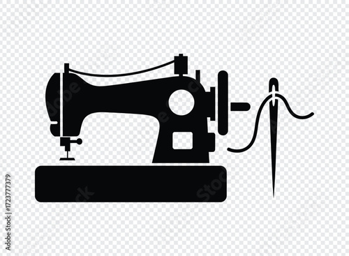 Classic sewing machine silhouette with needle and thread icon