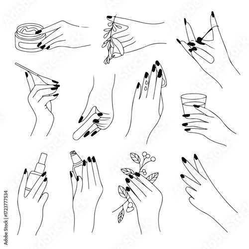 Hand drawn vector sketch illustration of a human hand and fingers silhouette