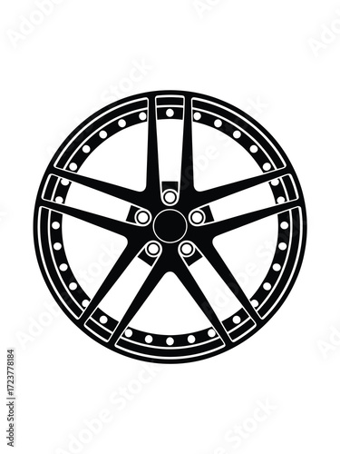 Modern black five spoke alloy wheel with detailed rim