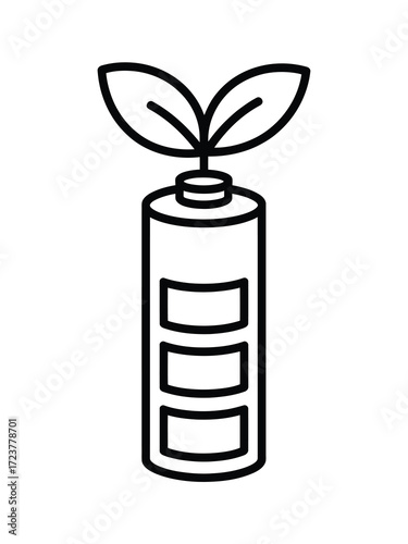 Green energy battery icon with growing plant symbol