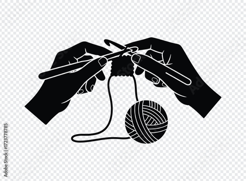 Hands crocheting with yarn and hook silhouette