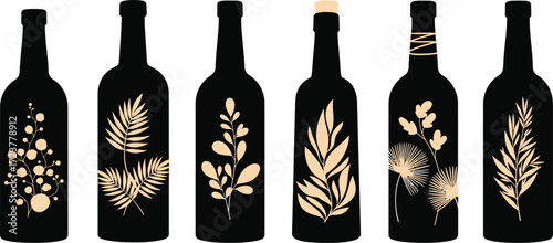 Decorative Wine Bottles with Botanical Designs