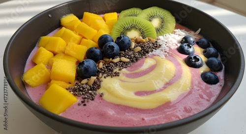 Colorful fruit and yogurt bowl