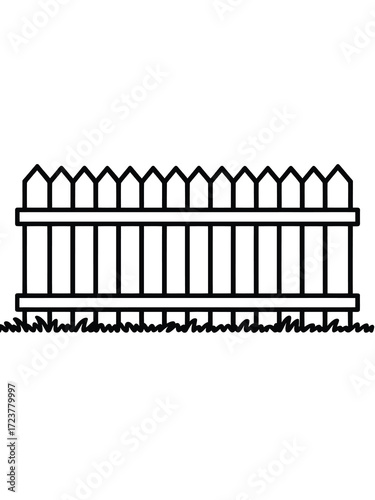 Simple black and white picket fence illustration on grass